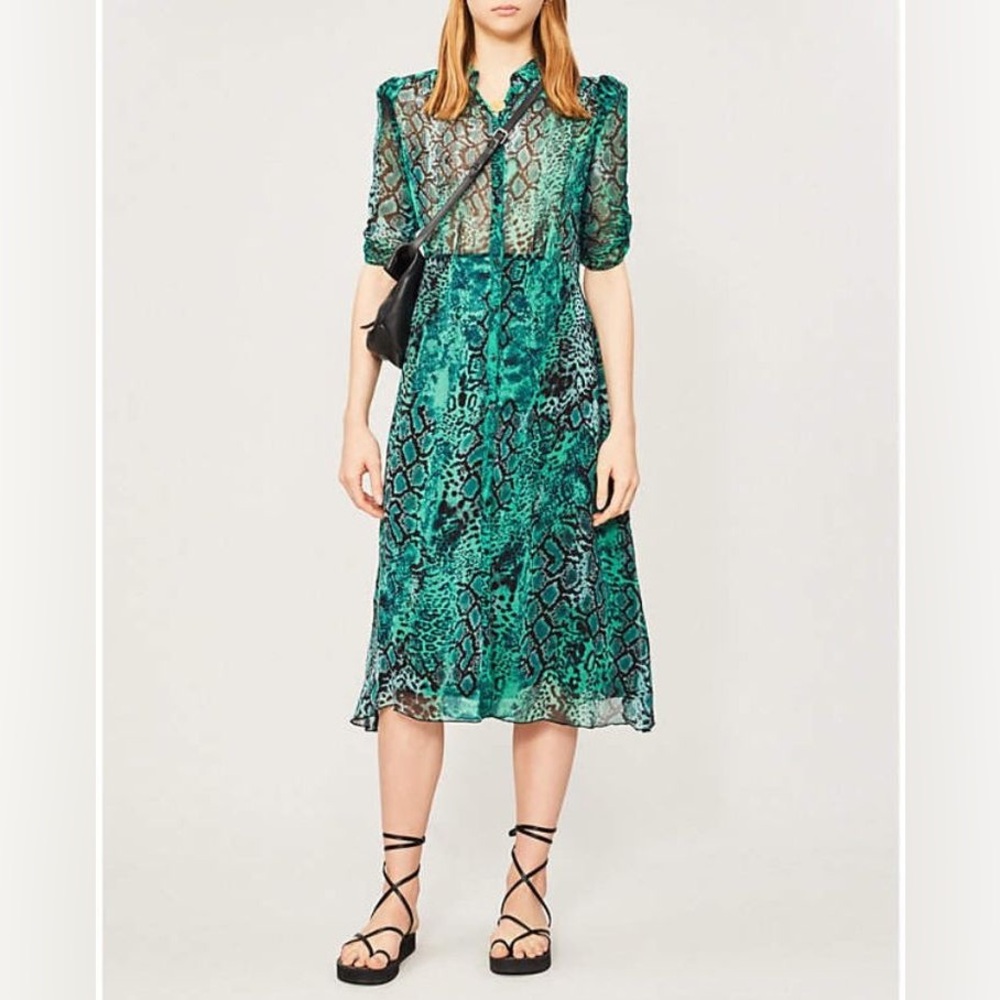 ba&sh Green Snake-Print Maxi Dress